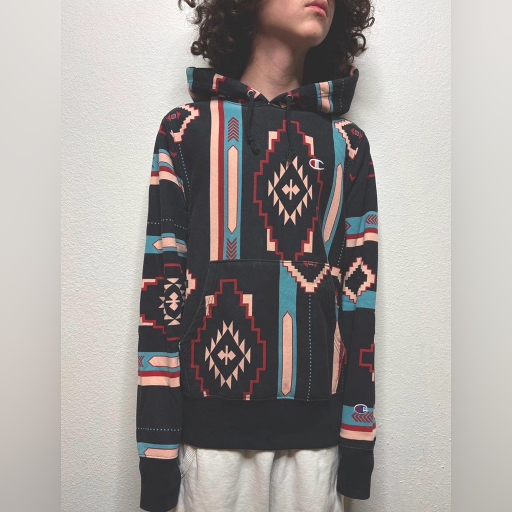 Vintage Champion Reverse Weave Native Print Men’s Hoodie Size Small